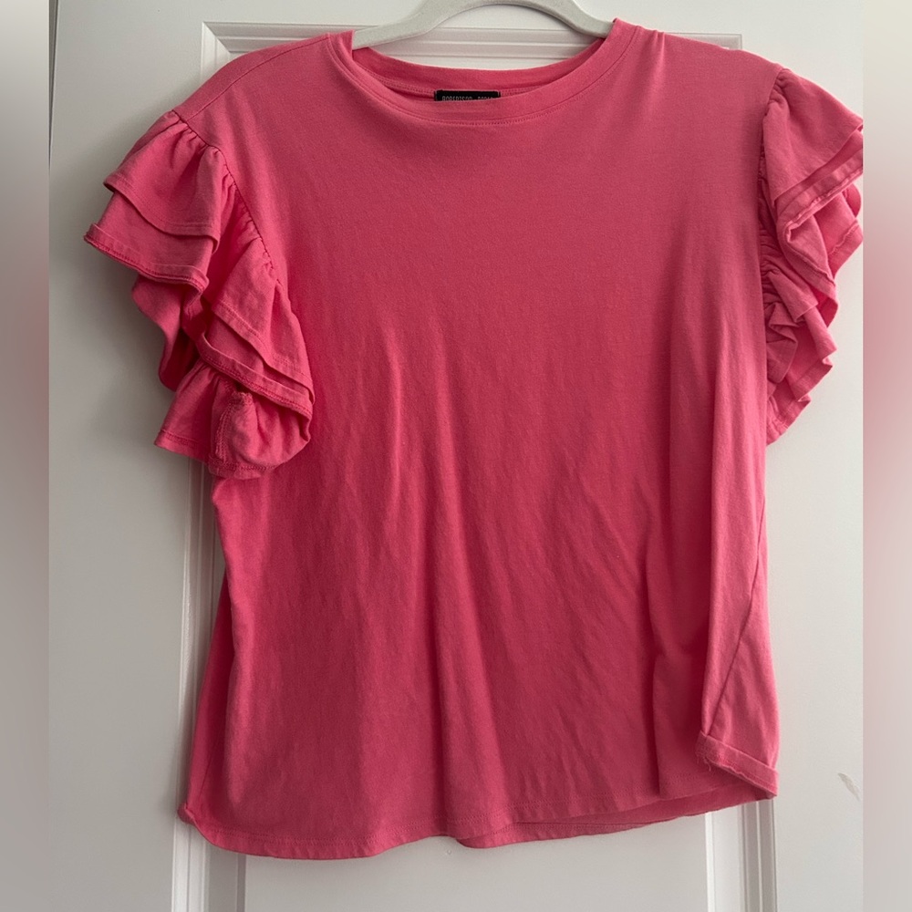 Mixology Pink Short Sleeve Ruffle Tee